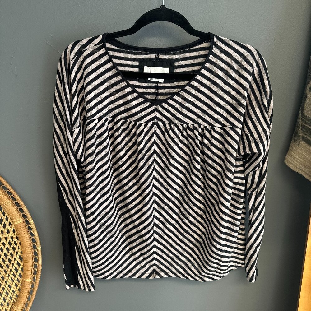 Anthropologie Y2K Tan Black Burnout Striped Flowy Top‎ Womens Size Small Casual